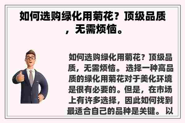 如何选购绿化用菊花？顶级品质，无需烦恼。